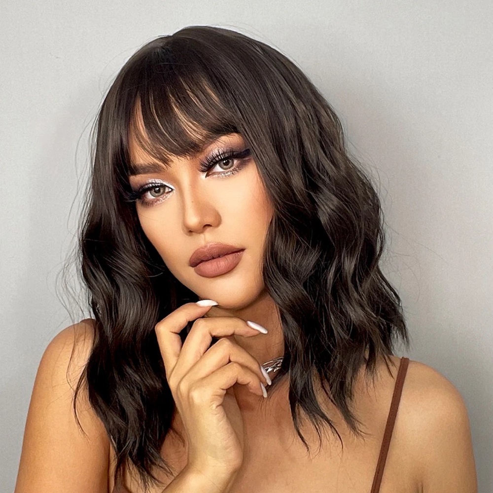 12 Inches Wave Short Bob Hair Black Women Wig - Picture 3 of 5